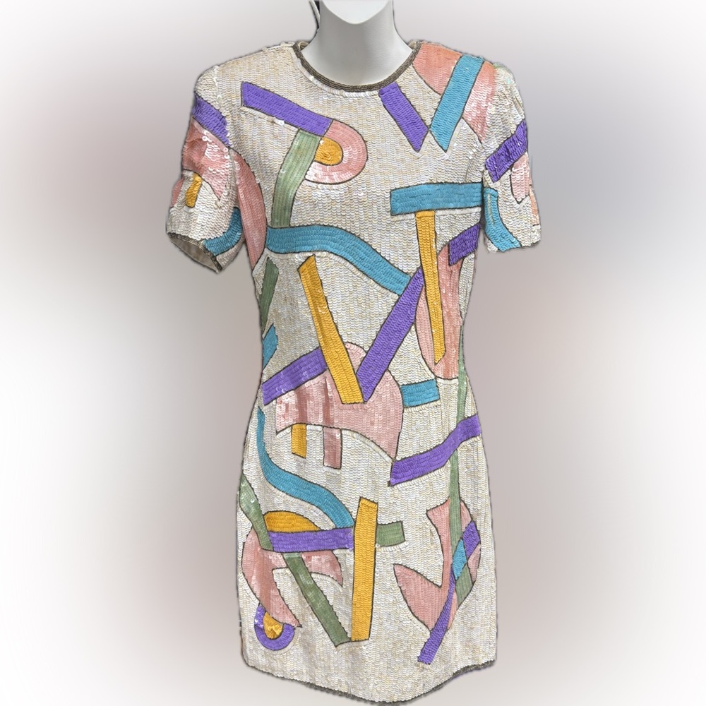 Laurence Kazar Multicolor Sequin Mini Dress